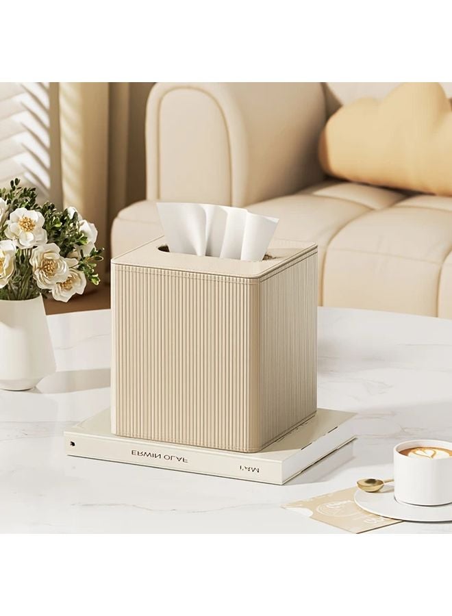 Milk Tea Color Leather Tissue Box Cover Magnetic Closure Roman Column Design - Image 1